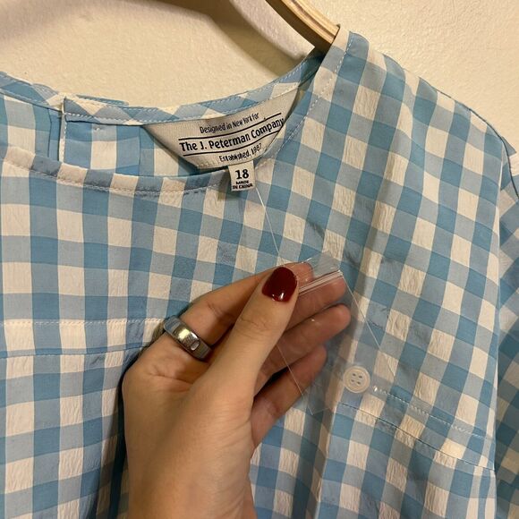 J. Peterman Women's 1950s Blouse Blue White Gingham‎ Size 18 NWOT - Picture 3 of 7